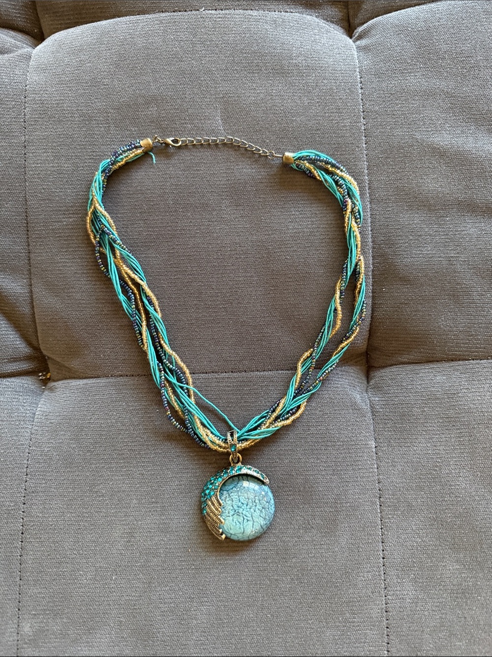 Turquoise colored and Gold Braided Pendant Necklace - Women Jewelry